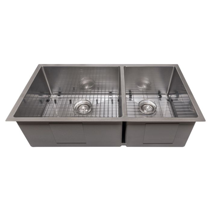 ZLINE 36 in. Chamonix Undermount Double Bowl DuraSnow® Stainless Steel Kitchen Sink with Bottom Grid, SR60D-36S