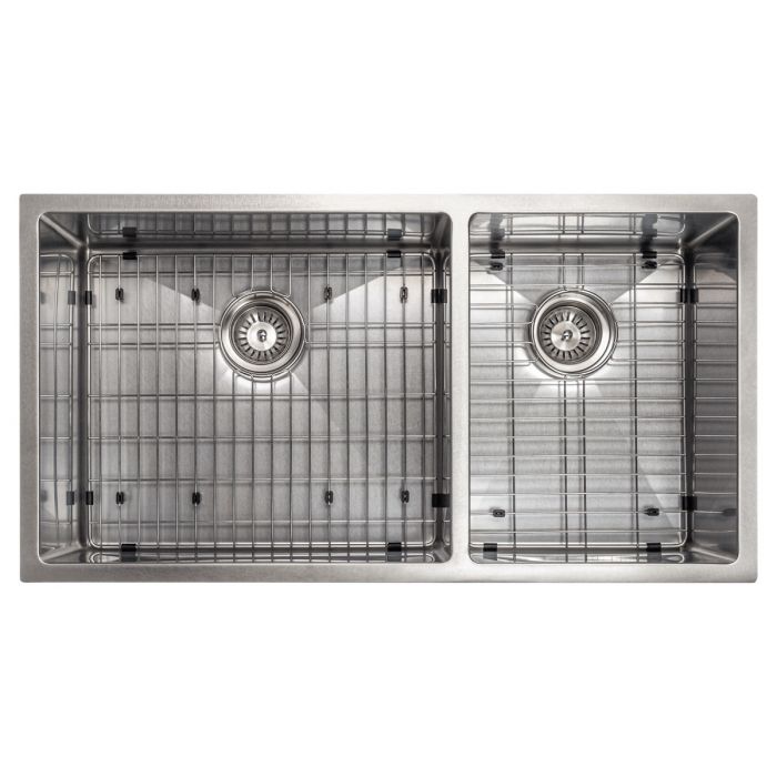 ZLINE 36 in. Chamonix Undermount Double Bowl DuraSnow® Stainless Steel Kitchen Sink with Bottom Grid, SR60D-36S