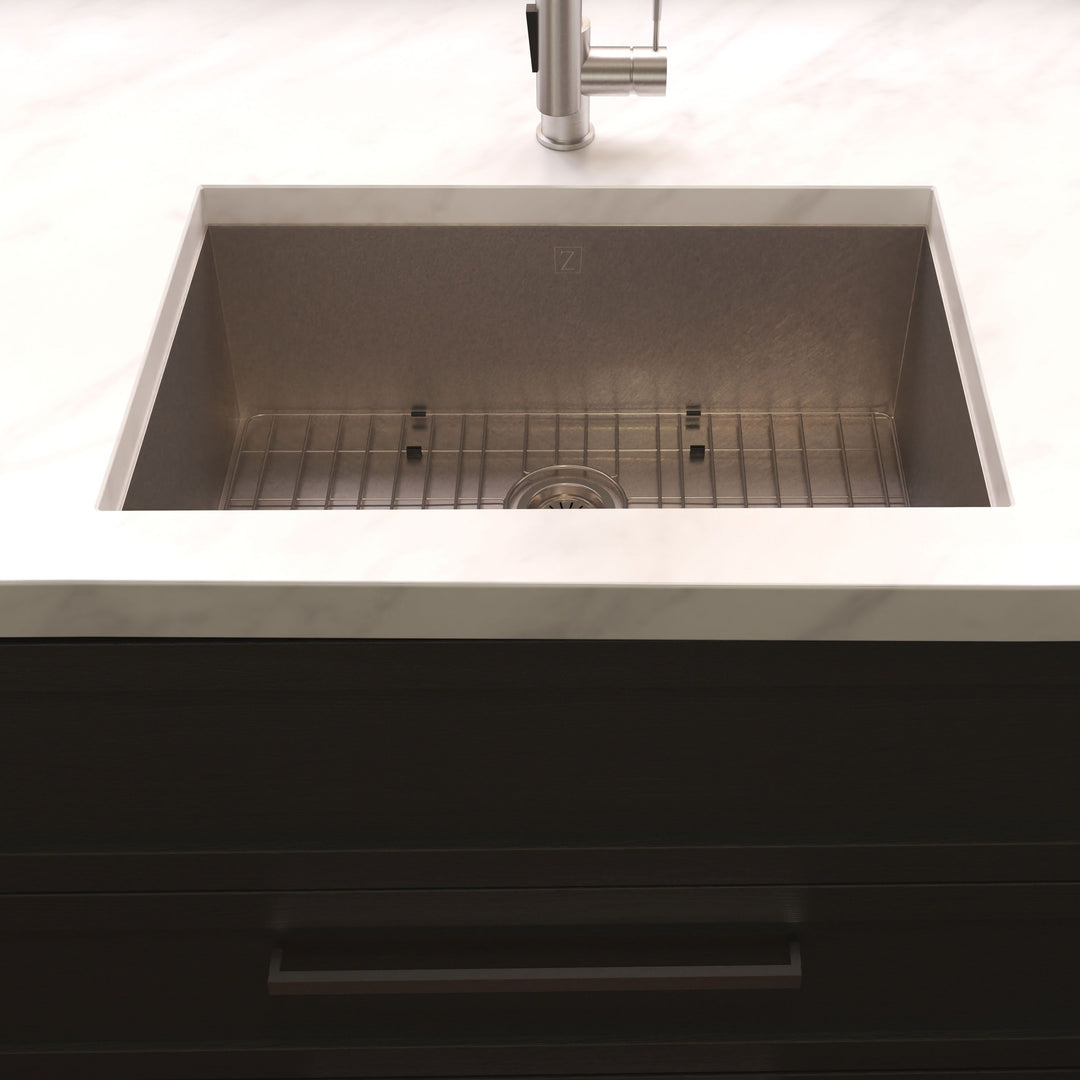 ZLINE 23 in. Meribel Undermount Single Bowl DuraSnow® Stainless Steel Kitchen Sink with Bottom Grid, SRS-23S