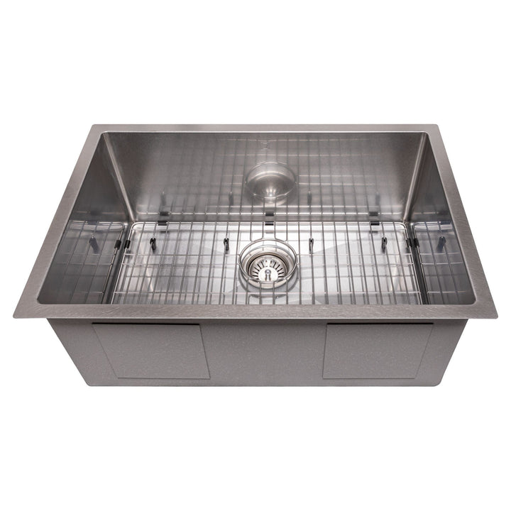 ZLINE 27 in. Meribel Undermount Single Bowl DuraSnow® Stainless Steel Kitchen Sink with Bottom Grid, SRS-27S