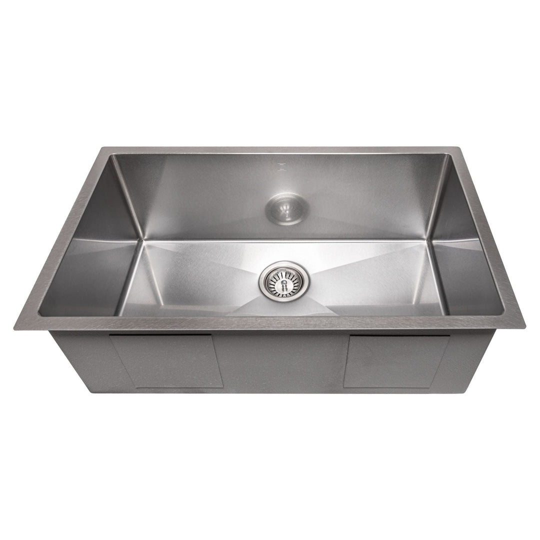 ZLINE 30 in. Meribel Undermount Single Bowl DuraSnow® Stainless Steel Kitchen Sink with Bottom Grid, SRS-30S