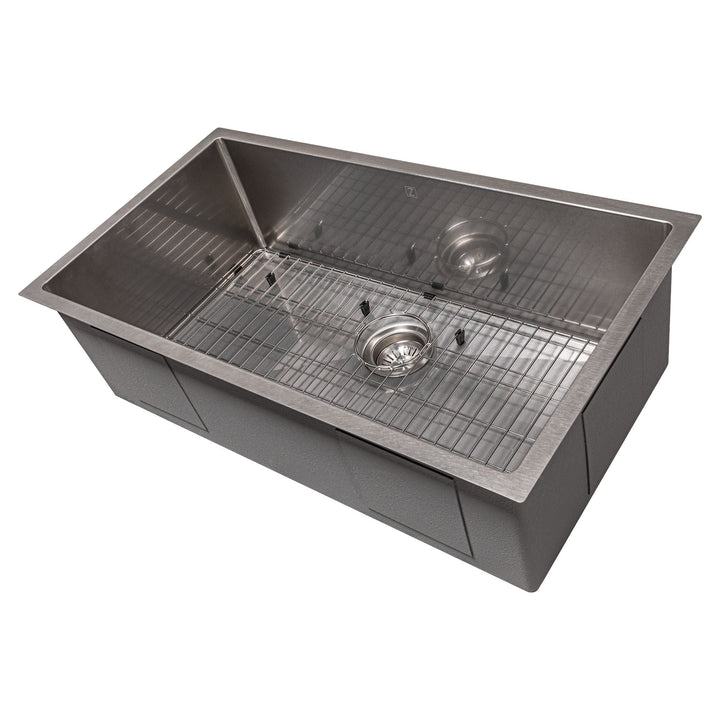 ZLINE 33 in. Meribel Undermount Single Bowl DuraSnow® Stainless Steel Kitchen Sink with Bottom Grid, SRS-33S