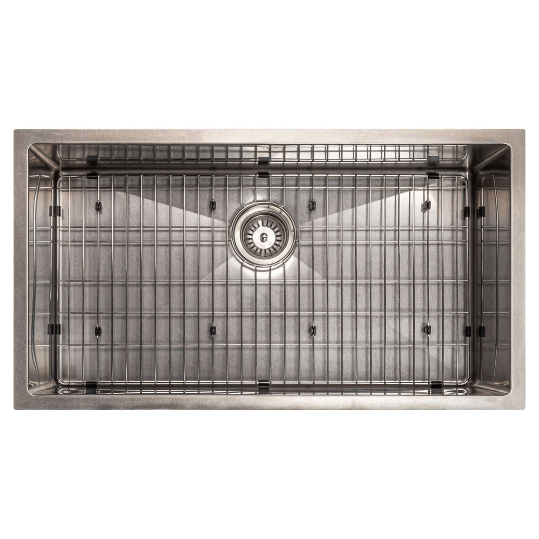 ZLINE 33 in. Meribel Undermount Single Bowl DuraSnow® Stainless Steel Kitchen Sink with Bottom Grid, SRS-33S