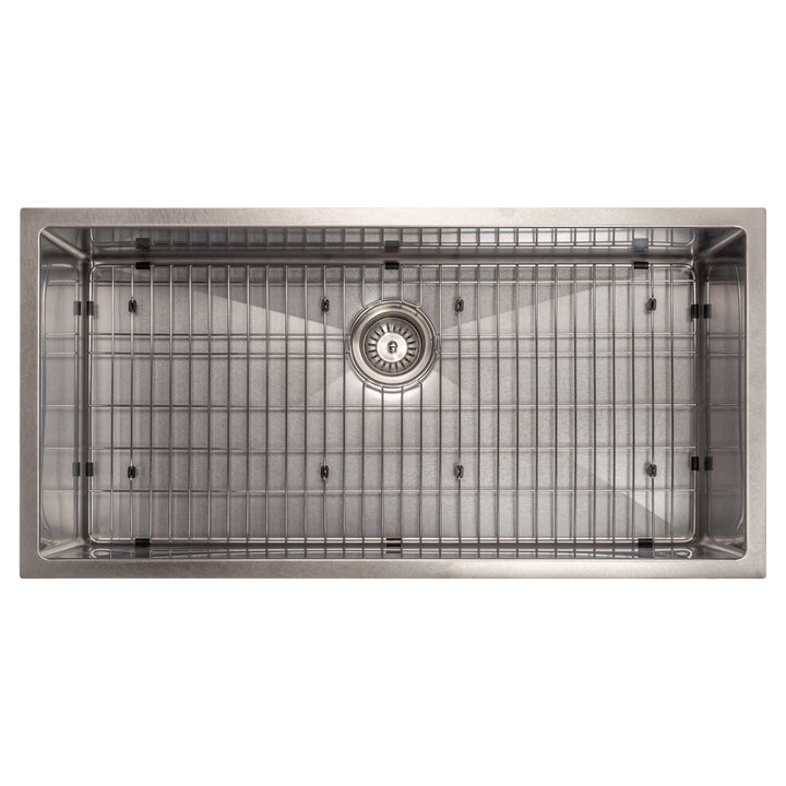 ZLINE 36 in. Meribel Undermount Single Bowl DuraSnow® Stainless Steel Kitchen Sink with Bottom Grid, SRS-36S