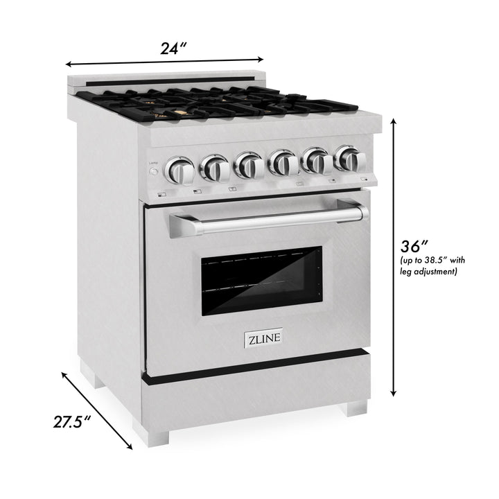 ZLINE 24 in. 2.8 cu. ft. Legacy Dual Fuel Range with Gas Cooktop and Electric Convection Oven in Satin Stainless Steel with 4 Brass Burners and Griddle (RAS-SN-BR-GR-24)