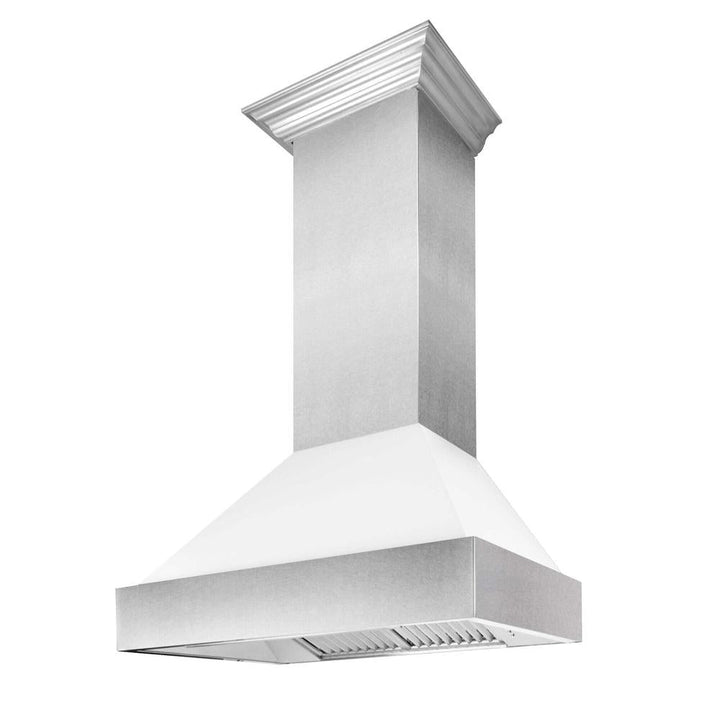 ZLINE 30 in. Kitchen Package with Satin Stainless Steel Dual Fuel Range with White Matte Door and Convertible Vent Range Hood (2KP-RASWMRH30)