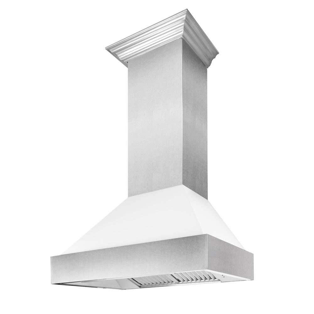 ZLINE 36 in. Kitchen Package with Satin Stainless Steel Dual Fuel Range with White Matte Door and Convertible Vent Range Hood (2KP-RASWMRH36)