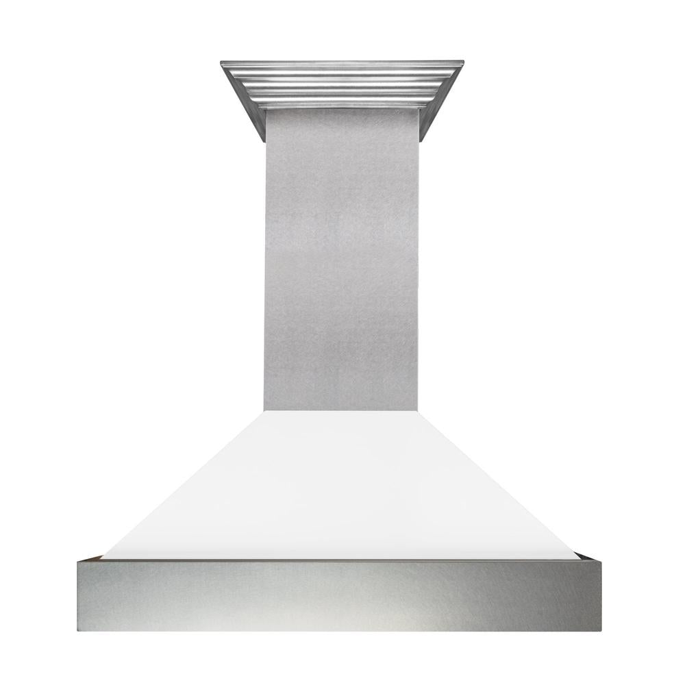 ZLINE 36 in. Kitchen Package with Satin Stainless Steel Dual Fuel Range with White Matte Door and Convertible Vent Range Hood (2KP-RASWMRH36)