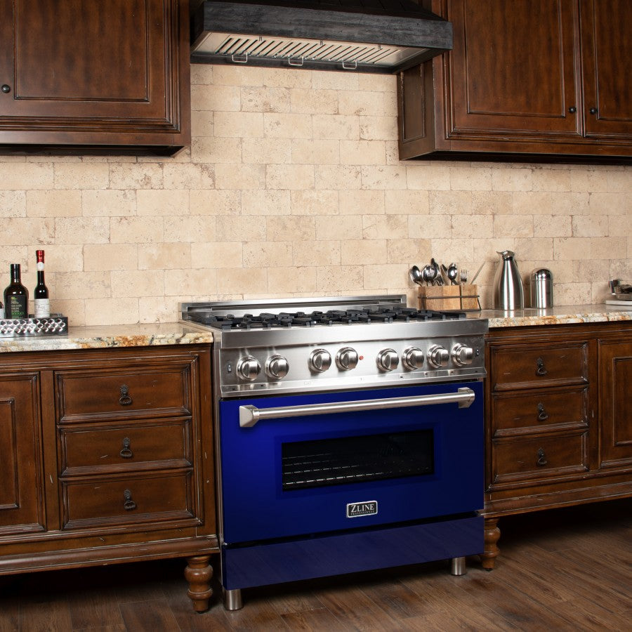 Professional Gas on Gas Range in Stainless Steel with Blue Gloss Door (RG-BG-36) ZLINE 36 in.