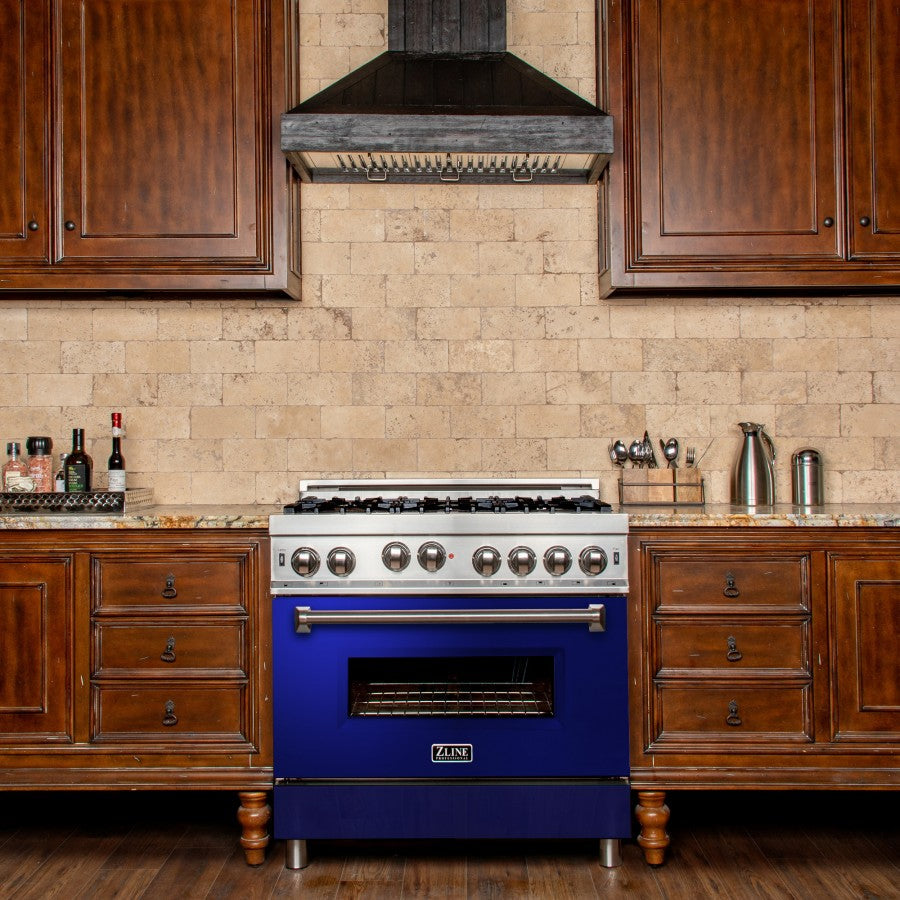 Professional Gas on Gas Range in Stainless Steel with Blue Gloss Door (RG-BG-36) ZLINE 36 in.