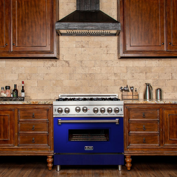 Professional Gas on Gas Range in Stainless Steel with Blue Gloss Door (RG-BG-36) ZLINE 36 in.