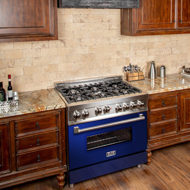 Professional Gas on Gas Range in Stainless Steel with Blue Gloss Door (RG-BG-36) ZLINE 36 in.