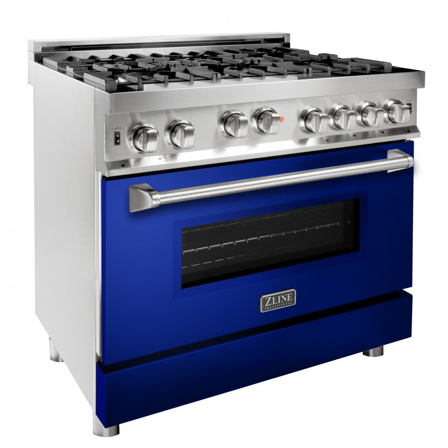 Professional Gas on Gas Range in Stainless Steel with Blue Gloss Door (RG-BG-36) ZLINE 36 in.