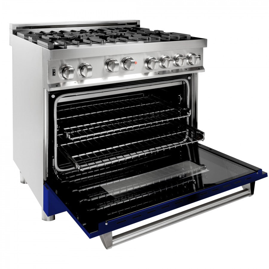 Professional Gas on Gas Range in Stainless Steel with Blue Gloss Door (RG-BG-36) ZLINE 36 in.