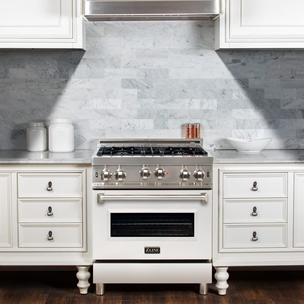 Professional Gas on Gas Range in Stainless Steel with White Matte Door (RG-WM-30) ZLINE 30 in.