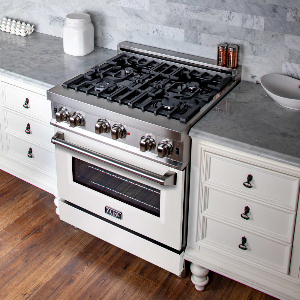 Professional Gas on Gas Range in Stainless Steel with White Matte Door (RG-WM-30) ZLINE 30 in.