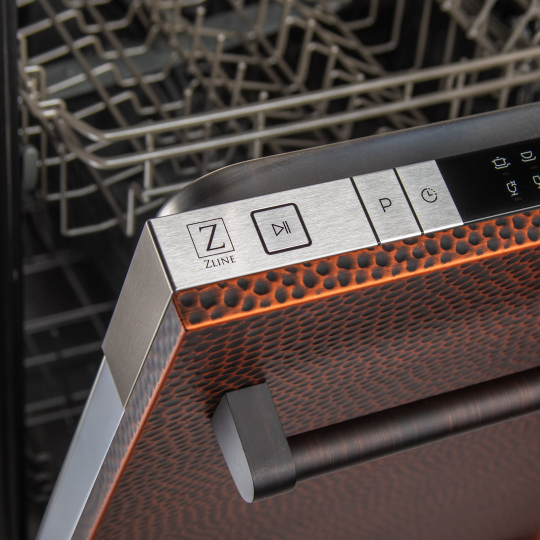 ZLINE 24 in. Top Control Dishwasher in Hand-Hammered Copper with Traditional Style Handle, DW-HH-H-24