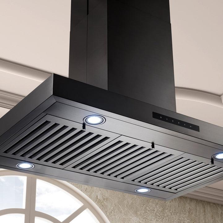 ZLINE 30” Convertible Island Mount Range Hood in Black Stainless Steel
