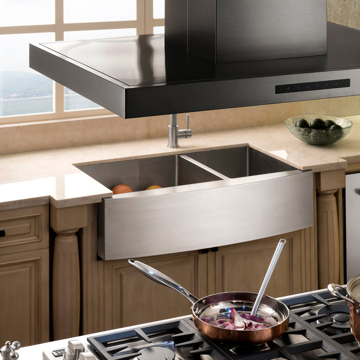 ZLINE 30” Convertible Island Mount Range Hood in Black Stainless Steel