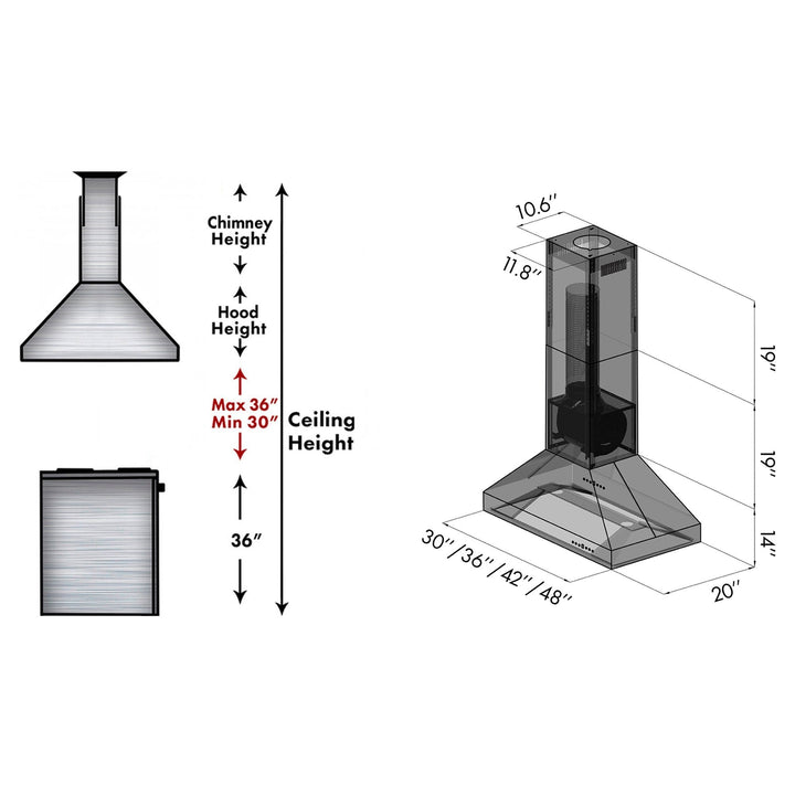 ZLINE 30” Ducted Island Mount Range Hood Stainless Steel W/ LED Lights