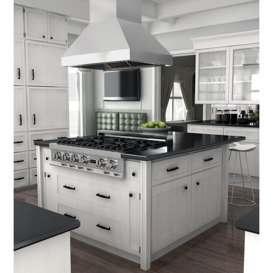 ZLINE 36” Ducted Island Mount Range Hood in Outdoor Stainless Steel