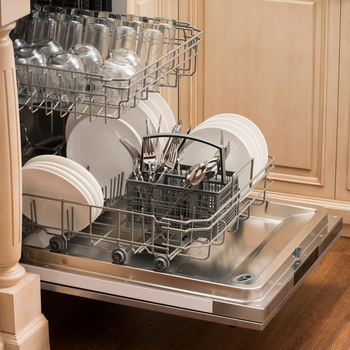 ZLINE 24 in. Top Control Dishwasher in DuraSnow® Finished Stainless Steel with Traditional Handle, DW-SN-H-24