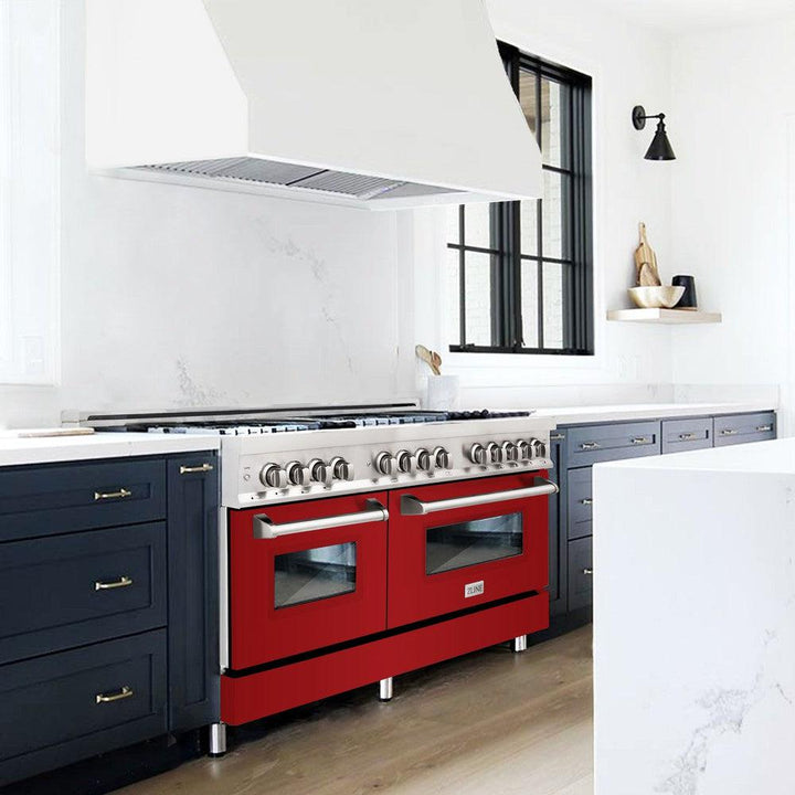 ZLINE 60 in. 7.4 cu. ft. Legacy Dual Fuel Range with 9 Burner Gas Cooktop and 2 Electric Convection Ovens in Stainless Steel and Red Gloss Doors (RA-RG-60)