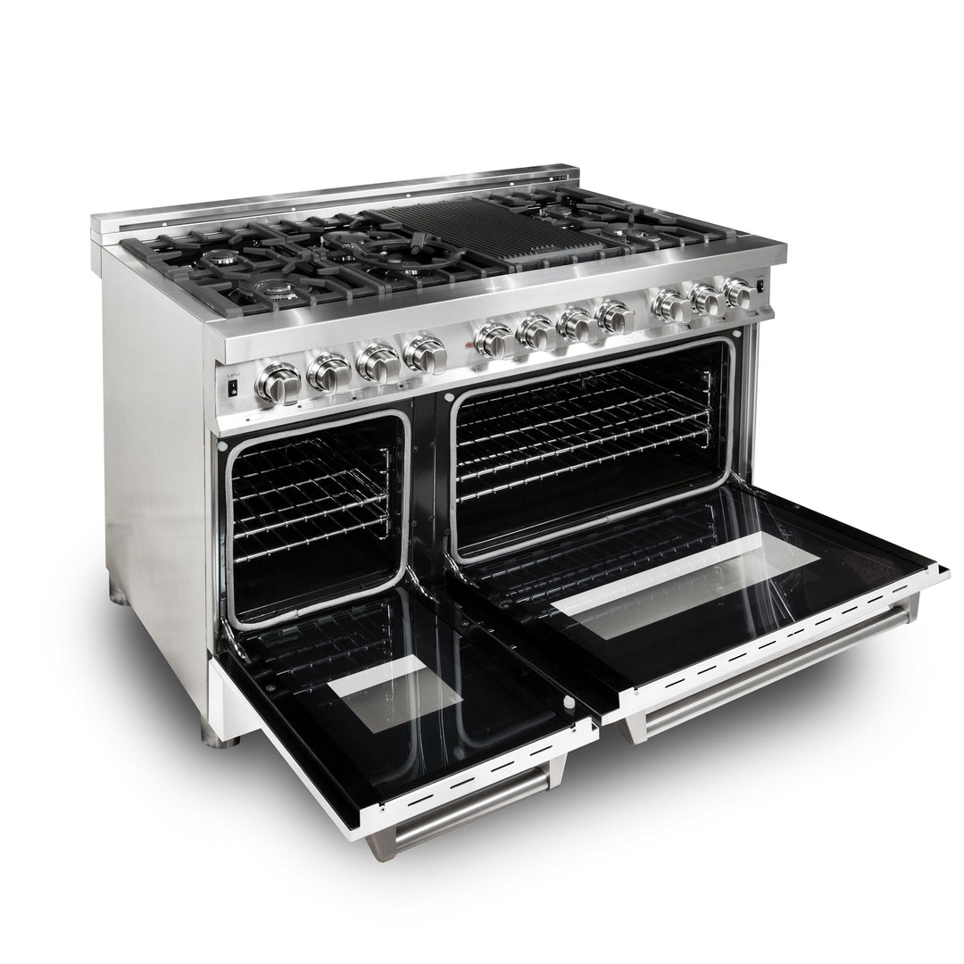 ZLINE 48" 6.0 cu. ft. Gas Burner, Electric Oven with Griddle and White Matte Door in Stainless Steel, RA-WM-GR-48