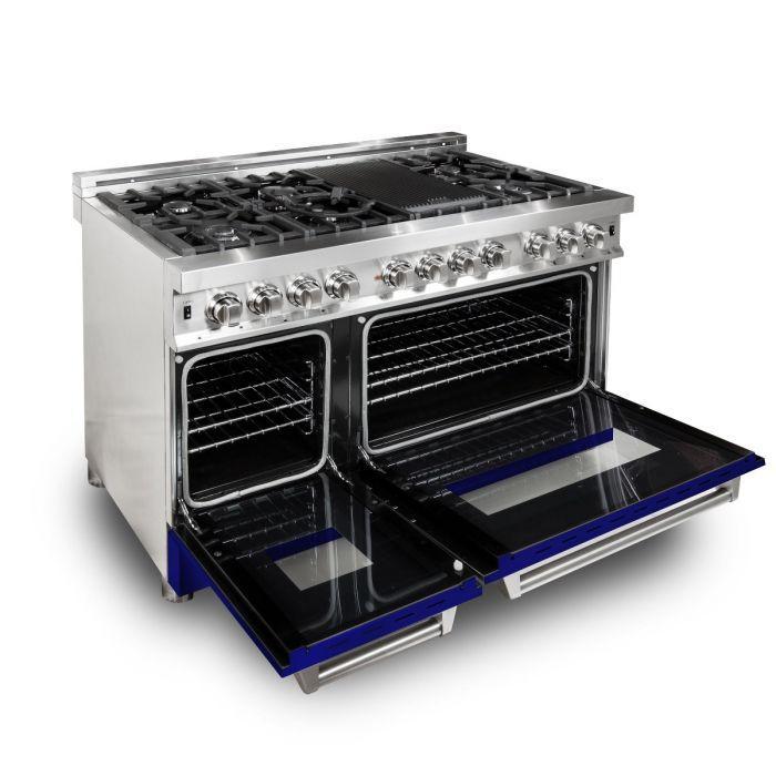 ZLINE 48 in. Professional Gas Burner/Electric Oven Stainless Steel 6.0 cu.ft. 7 Range - Blue Gloss Door, RA-BG-48