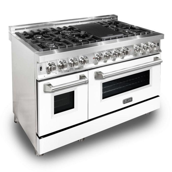 ZLINE 48 in. Professional Gas Burner/Electric Oven Stainless Steel 6.0 cu.ft. 7 Range - White Matte Door, RA-WM-48