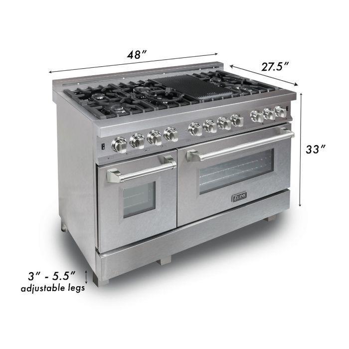 ZLINE 48 in. Professional Gas Burner/Electric Oven DuraSnow® Stainless 6.0 cu.ft. 7 Range with Black Matte Door, RAS-BLM-48