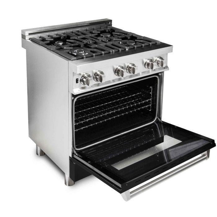 ZLINE 30 in. Professional Gas Burner/Electric Oven Stainless Steel Range with Black Matte Door, RA-BLM-30