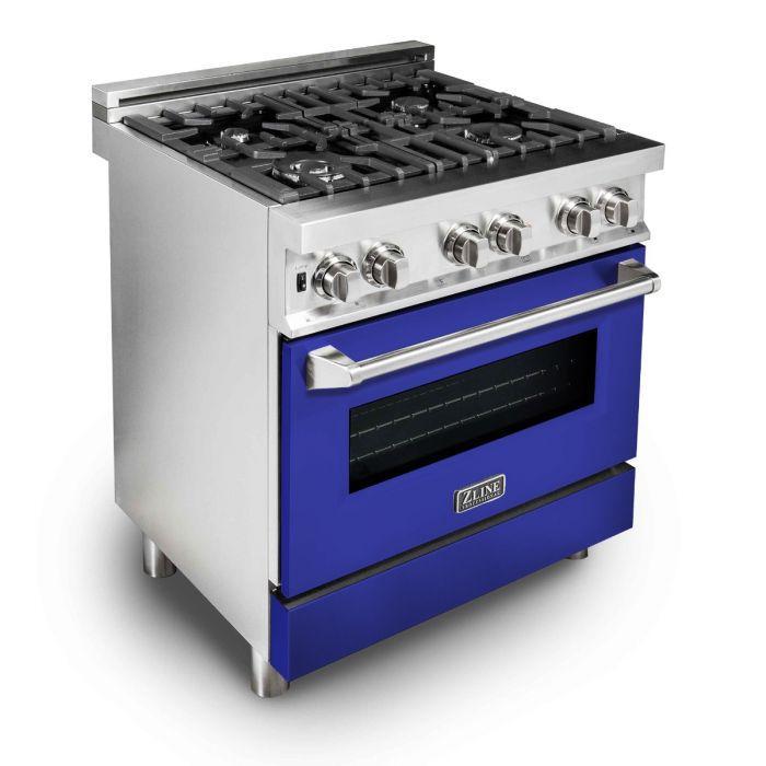 ZLINE 30 in. Professional Gas Burner/Electric Oven Stainless Steel Range with Blue Matte Door, RA-BM-30