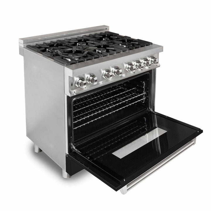 ZLINE 36 in. 4.6 cu. ft. Legacy Dual Fuel Range with 6 Burner Gas Cooktop and Electric Convection Oven in Stainless Steel and Black Matte Door (RA-BLM-36)