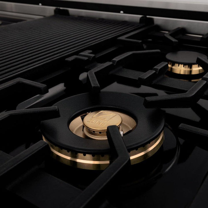 ZLINE 48 in. 6.0 cu. ft. Legacy Dual Fuel Range with Gas Cooktop and 2 Electric Ovens in Stainless Steel with Brass Burners (RA-BR-48)