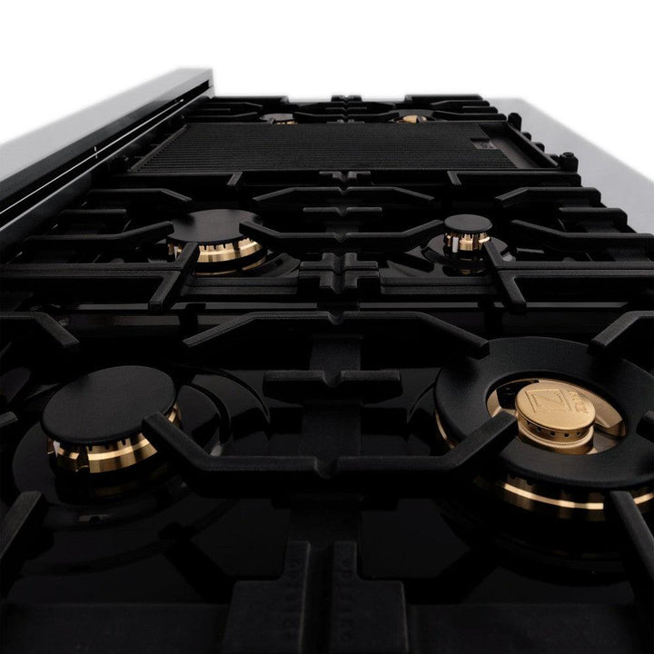 ZLINE 48 in. 6.0 cu. ft. Legacy Dual Fuel Range with Gas Cooktop and 2 Electric Ovens in Stainless Steel with Brass Burners (RA-BR-48)