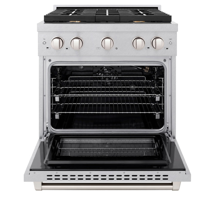 ZLINE Paramount 30" Gas Range with Convection Oven and 4 Brass Burners in DuraSnow® Stainless Steel, SGRS-BR-30