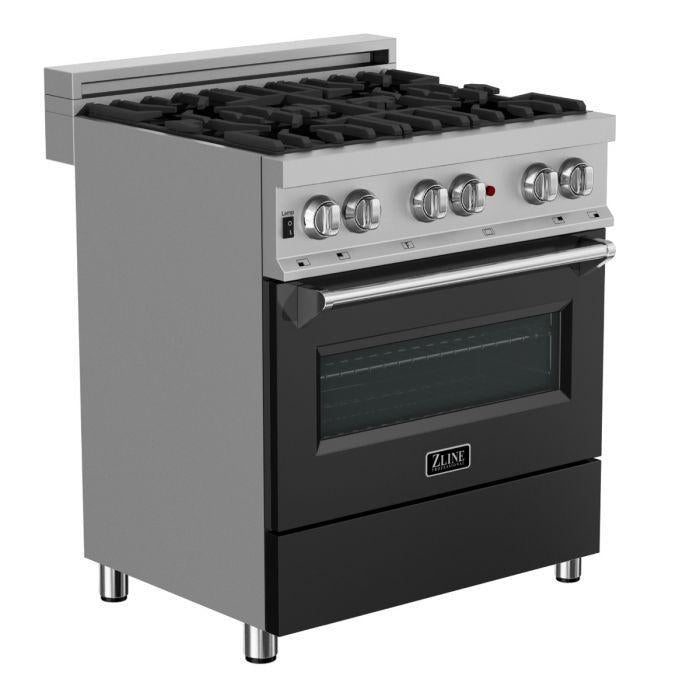 ZLINE 30 in. Professional Gas Burner/Electric Oven in DuraSnow® Stainless with Black Matte Door, RAS-BLM-30