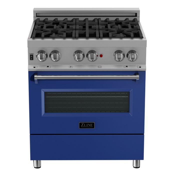 ZLINE 30 in. Professional Gas Burner/Electric Oven in DuraSnow® Stainless with Blue Matte Door, RAS-BM-30