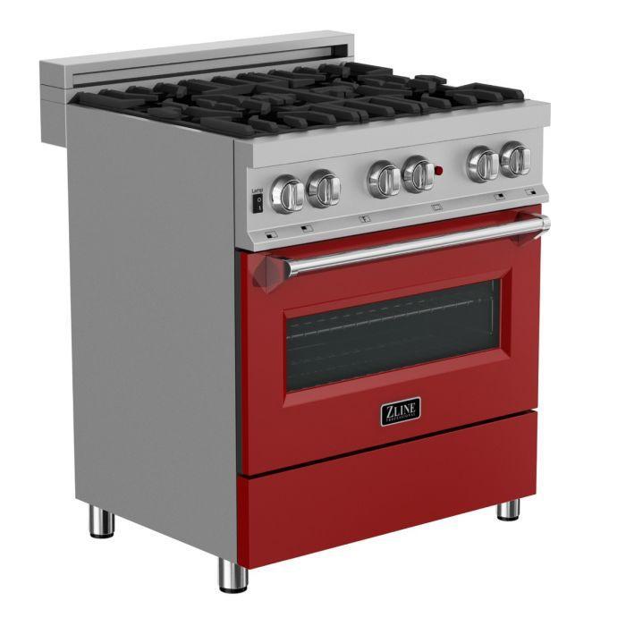 ZLINE 30 in. Professional Dual Fuel Range in DuraSnow® Stainless with Red Matte Door, RAS-RM-30