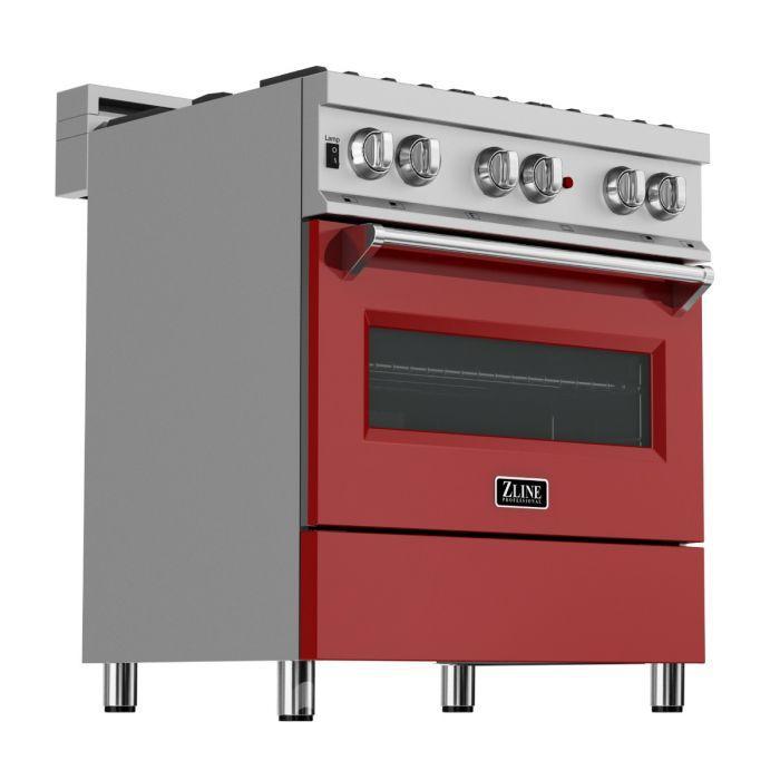 ZLINE 30 in. Professional Dual Fuel Range in DuraSnow® Stainless with Red Matte Door, RAS-RM-30