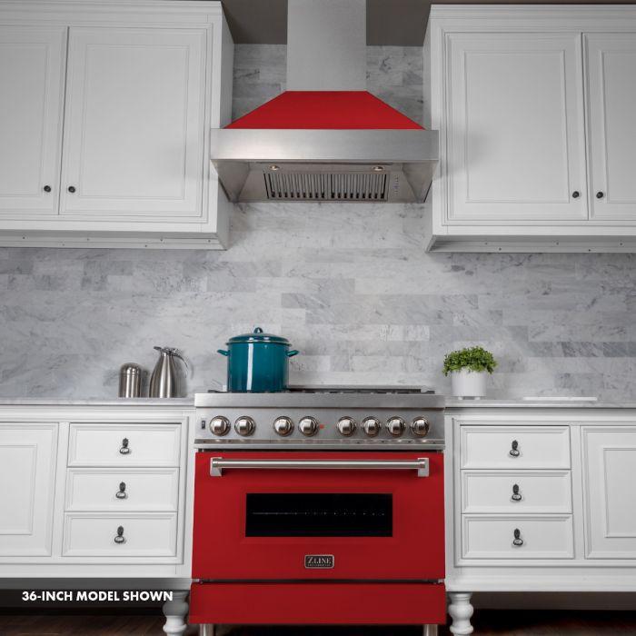 ZLINE Kitchen and Bath 30 in. Professional Gas Burner/Electric Oven in DuraSnow® Stainless with Red Gloss Door, RAS-RG-30