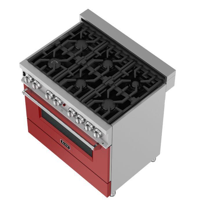 ZLINE 36 in. Professional Gas Burner/Electric Oven in DuraSnow® Stainless with Red Matte Door, RAS-RM-36