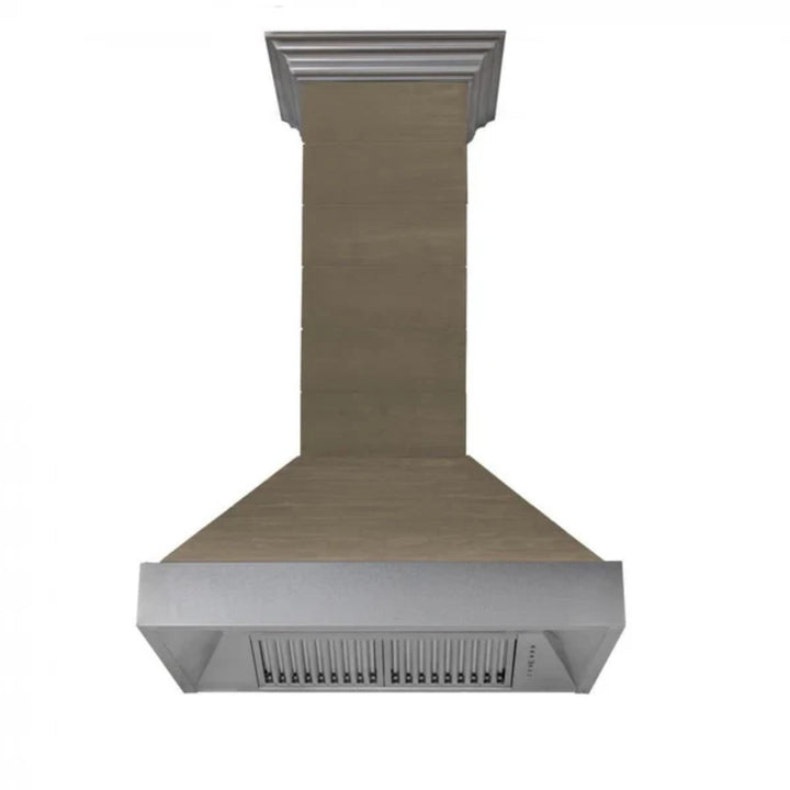ZLINE 30" &amp; 36" Wooden Wall Mount Range Hoods in Rustic Shiplap Sunwashed Yellow with Stainless Steel Accents