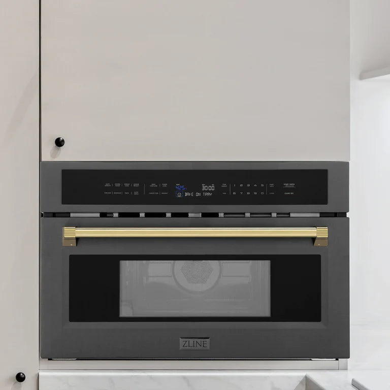 ZLINE 30” Built-in Convection Microwave Oven in Black Stainless Steel &amp; Gold Accents 1.6 cu ft.
