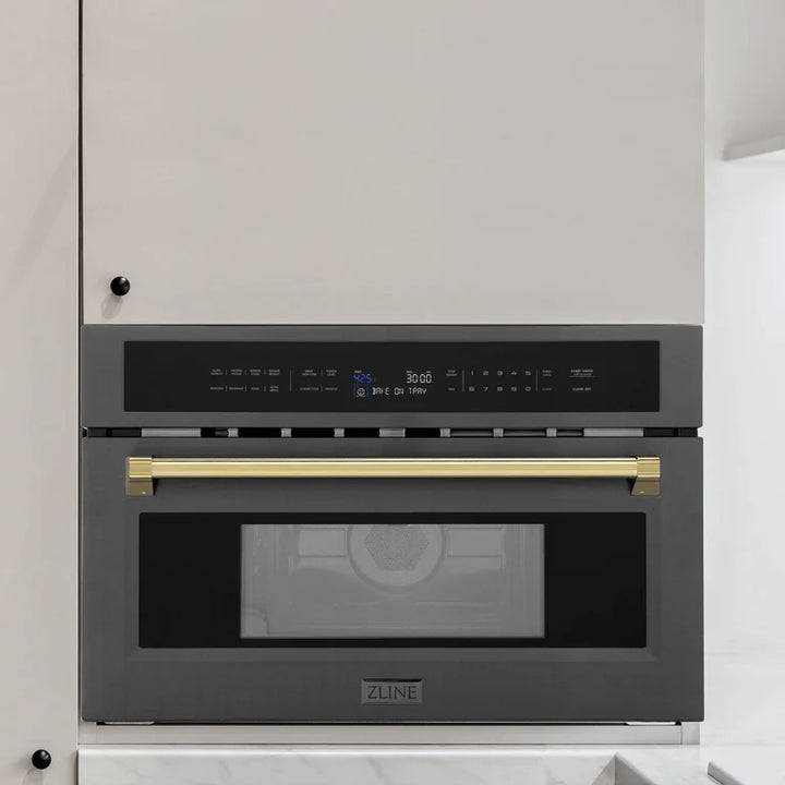 ZLINE 30” Built-in Convection Microwave Oven in Black Stainless Steel &amp; Gold Accents 1.6 cu ft.