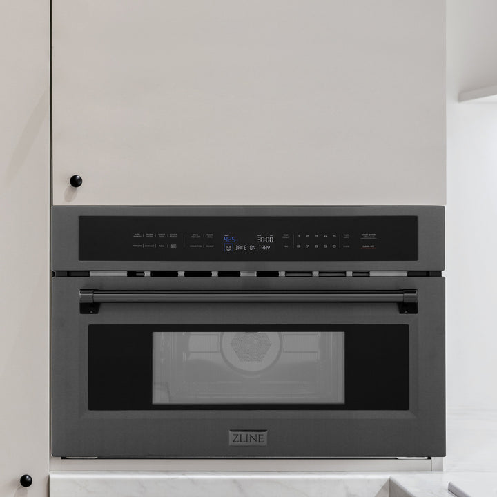 ZLINE 30 in. 1.6 cu ft. Built-in Convection Microwave Oven in Black Stainless Steel with Speed and Sensor Cooking, Open Box-Excellent Condition