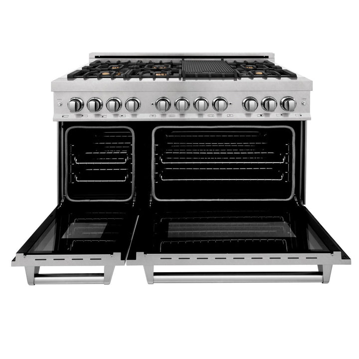 ZLINE 48 in. Professional Gas Burner/Electric Oven in DuraSnow® Stainless Steel with Brass Burners, RAS-SN-BR-48