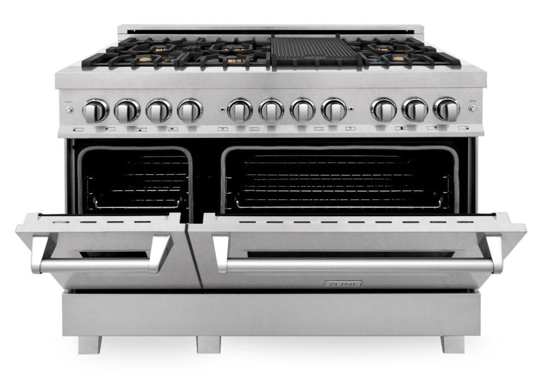 ZLINE 48 in. Professional Gas Burner/Electric Oven in DuraSnow® Stainless Steel with Brass Burners, RAS-SN-BR-48