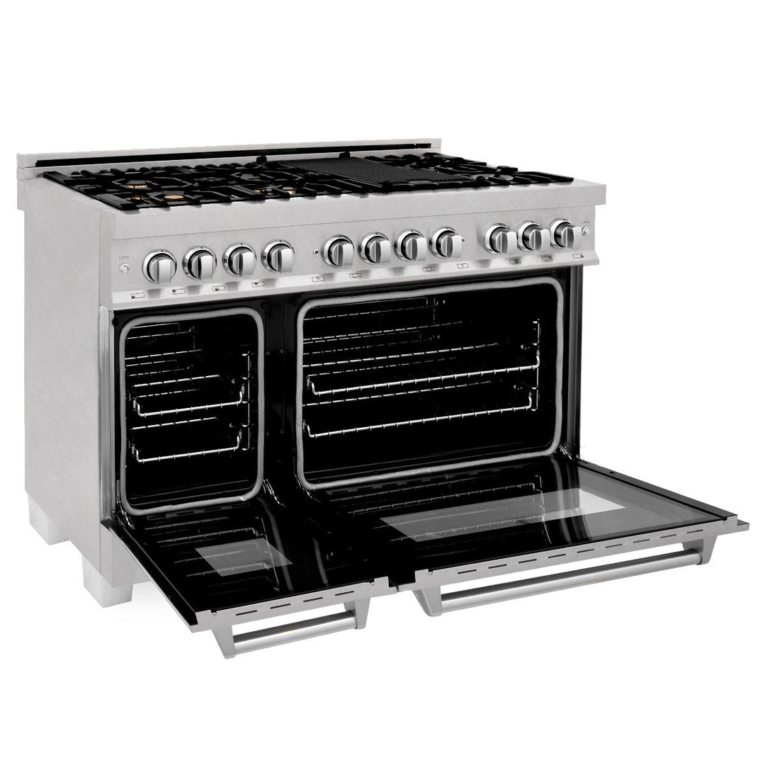 ZLINE 48 in. Professional Gas Burner/Electric Oven in DuraSnow® Stainless Steel with Brass Burners, RAS-SN-BR-48